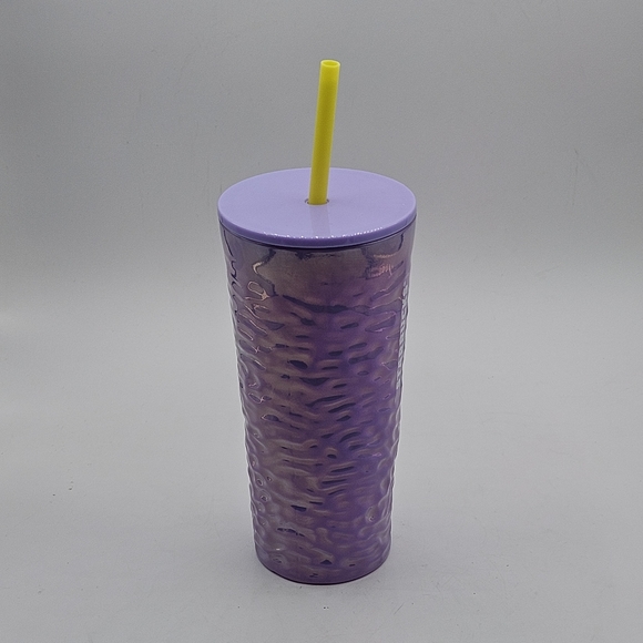 New glass Lilac irradescent Purple Wave Cup with Lemongrass Straw - Picture 9 of 10